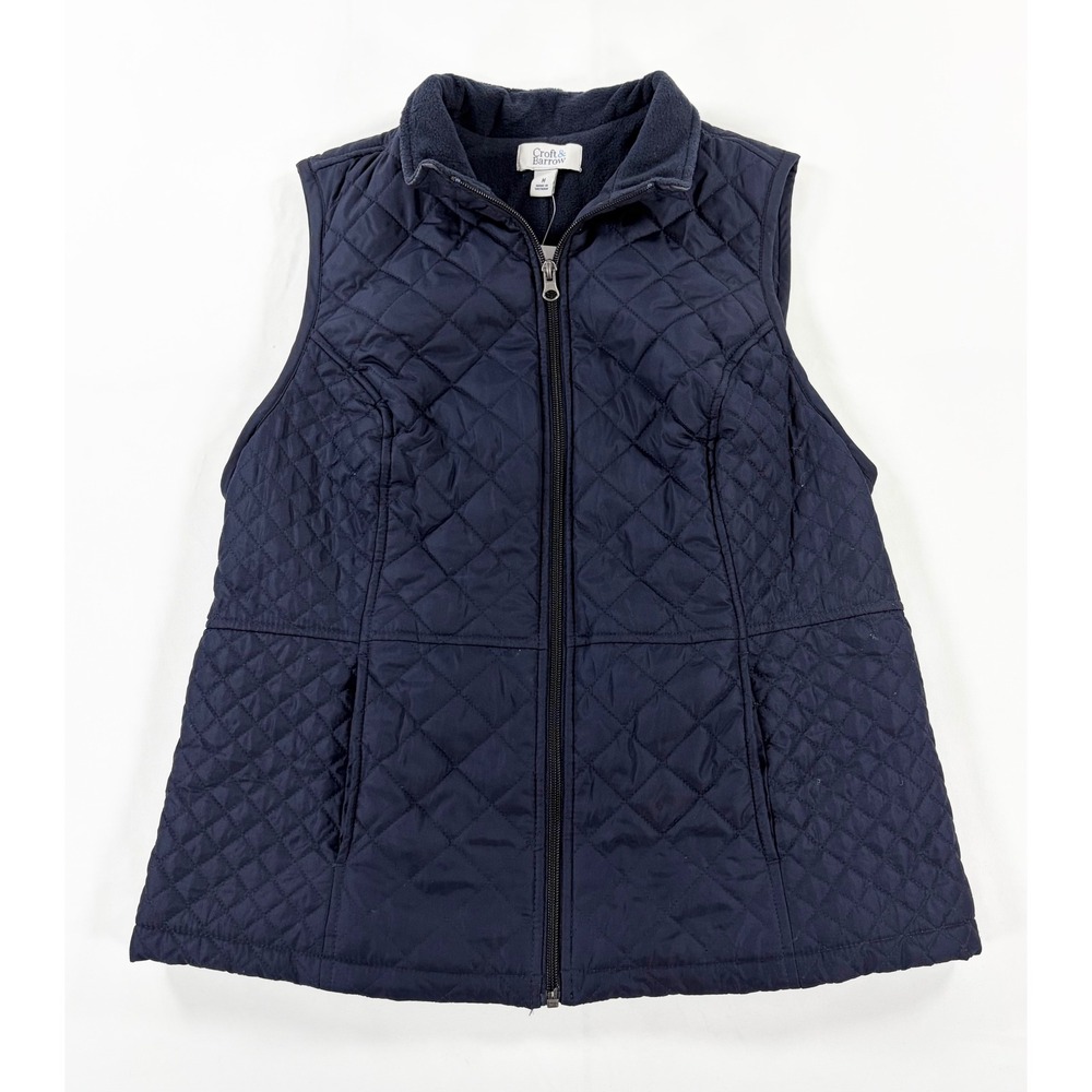 Croft Barrow Quilted Fleece Lined Vest Womens Medium M Classic Navy Blue Preppy